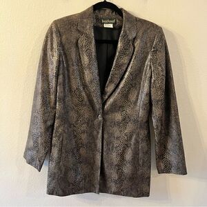 Harve Benard Jacket Blazer Faux Snake Print Brown Fully Lined Size 6